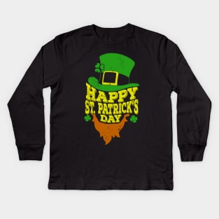 Happy St Patricks Day T-Shirt Shamrock Beard irish Gift Tee Kids Long Sleeve T-Shirt